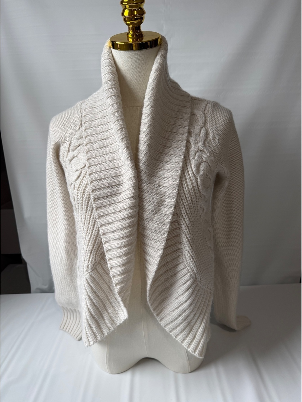 Mossimo Supply Co Womens S Ivory Cable Knit Open Front Shawl Collar Cardigan